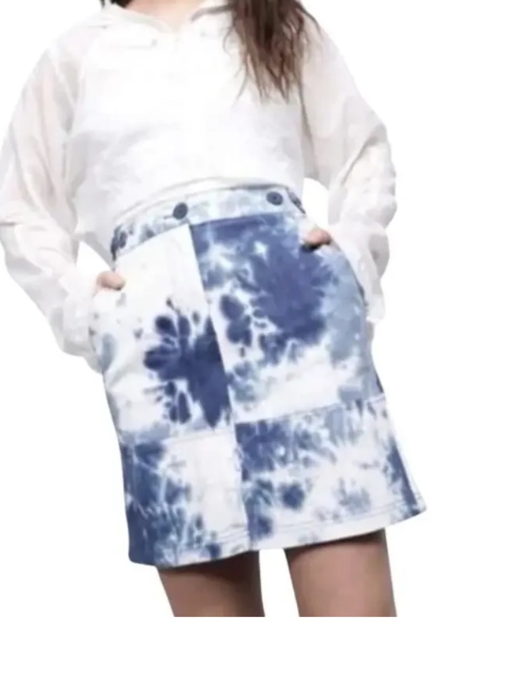 Wildfang Essential Work Skirt, Blue Tie Dye Utility Pockets Cotton, Small, NWT